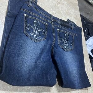 Dereon Dark Blue Boot Cut Jeans with Embellished Pockets